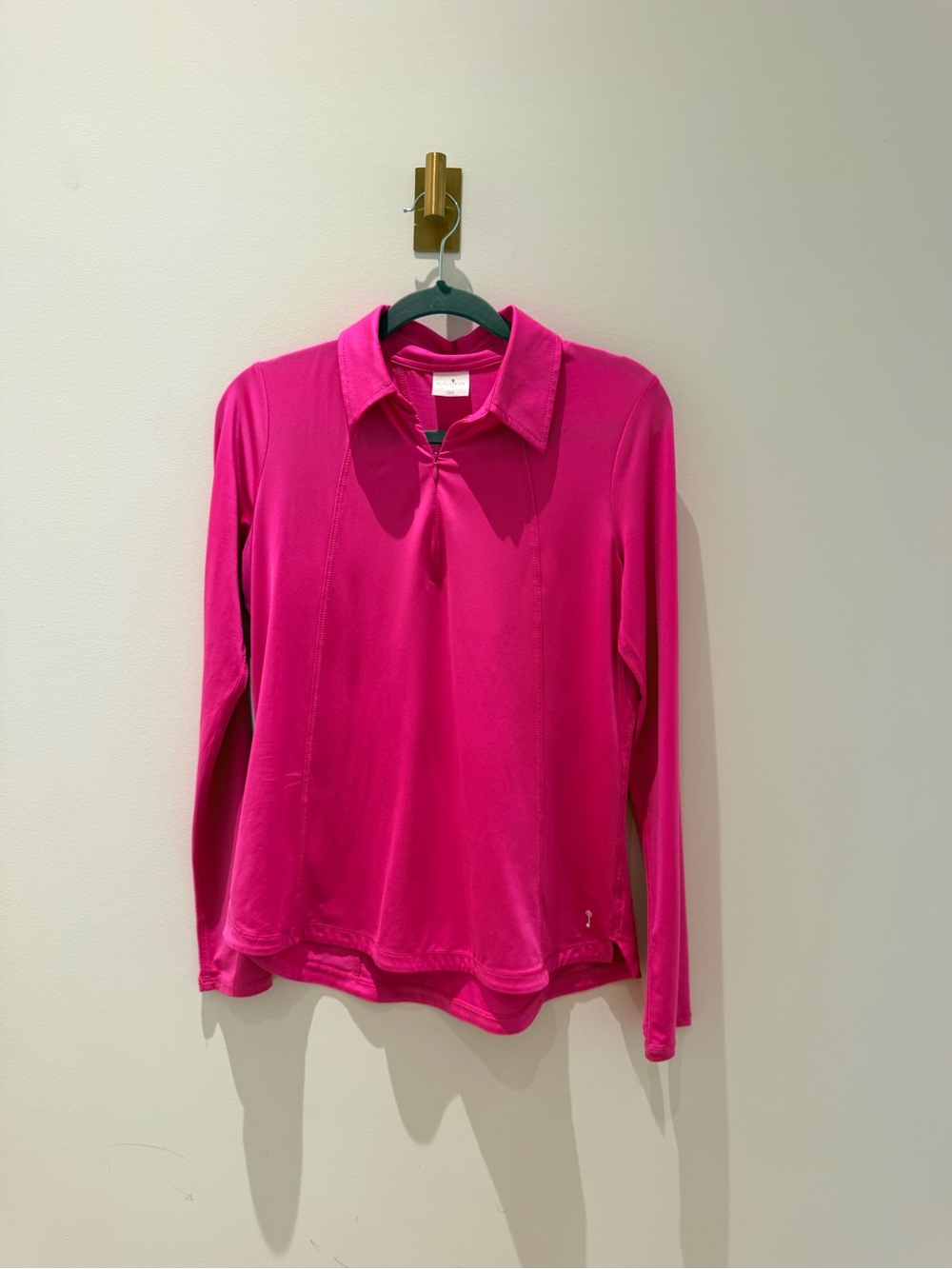 Belyn Key Long-Sleeve Polo Top in Bright Pink